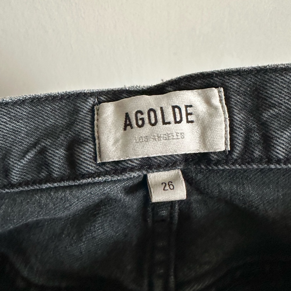 AGOLDE Denim Washed Black Raw Hem Straight Leg 90’s Jeans size 26 EUC - Picture 5 of 7